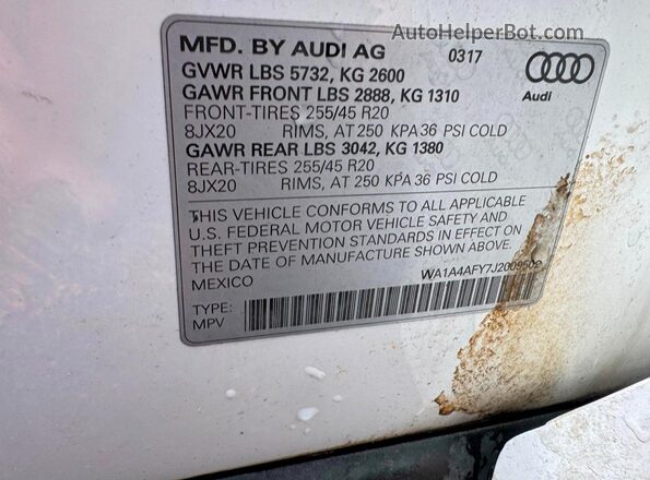 WA1A4AFY7J2009502 2018 AUDI SQ5 Белый Вид задних сидений