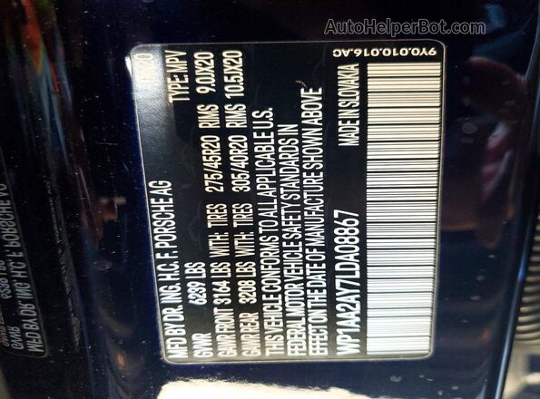 WP1AA2AY7LDA08867 2020 PORSCHE CAYENNE Синий Панорамный вид салона 360°