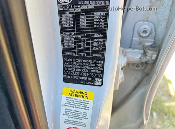 SALZM2GX8LH063453 2020 LAND ROVER RANGE Белый Вид задней части салона
