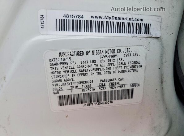 JN1BY1PP3GM630076 2016 INFINITI Q70L Белый Вид наклейки с VIN-кодом