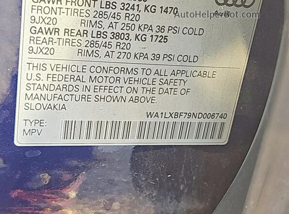 WA1LXBF79ND006740 2022 AUDI Q7 Синий Вид задней части салона