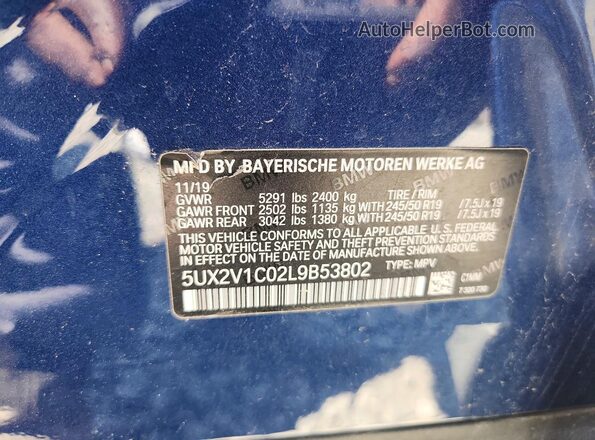 5UX2V1C02L9B53802 2020 BMW X4 Blue 