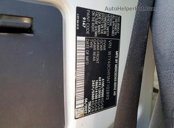 W1Y40CHY5NT102893 2022 MERCEDES-BENZ SPRINTER Белый Панорамный вид салона 360°