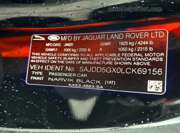 SAJDD5GX0LCK69156 2020 JAGUAR F-TYPE Черный Вид задней части салона