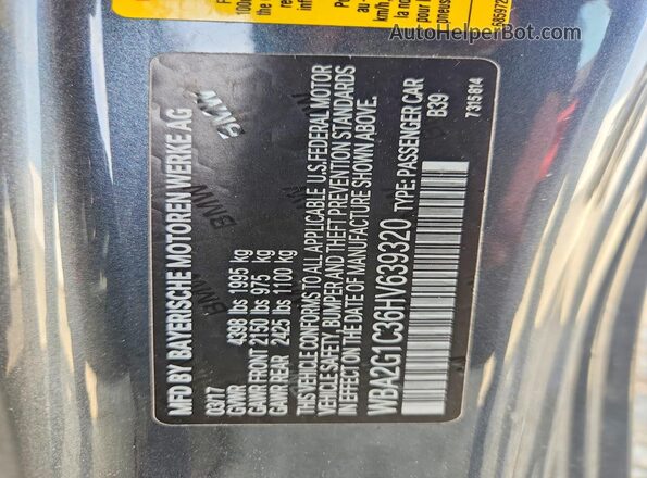 WBA2G1C36HV639320 2017 BMW MOTORRAD M240I Gray Widok naklejki z numerem VIN