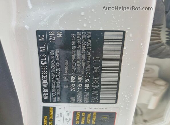 55SWF6EB8KU300135 2019 MERCEDES-BENZ AMG White Widok naklejki z numerem VIN