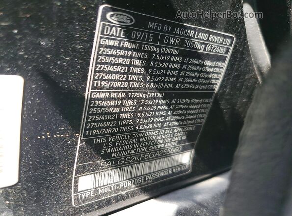SALGS2KF6GA255660 2016 LAND ROVER RANGE ROVER Черный Панорамный вид салона 360°