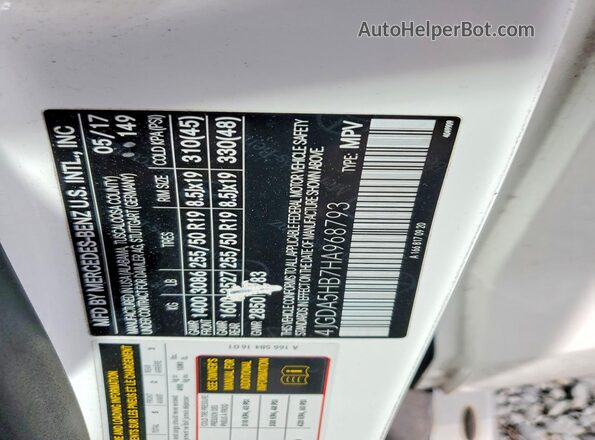 4JGDA5HB7HA968793 2017 MERCEDES-BENZ GLE Белый Вид наклейки с VIN-кодом