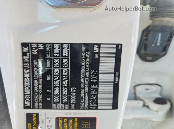 4JGDA5JB4JB140775 2018 MERCEDES-BENZ GLE White Widok naklejki z numerem VIN