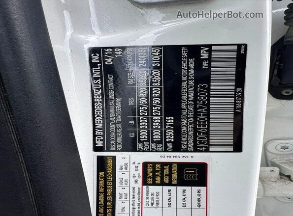 4JGDF6EE0HA758073 2017 MERCEDES-BENZ GLS White Widok tylnych siedzeń
