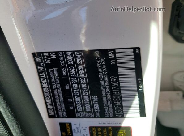 4JGDF6EE0JB176099 2018 MERCEDES-BENZ GLS White Widok naklejki z numerem VIN
