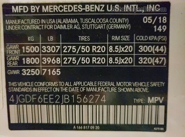 4JGDF6EE2JB156274 2018 MERCEDES-BENZ GLS White Widok wnętrza 360 stopni