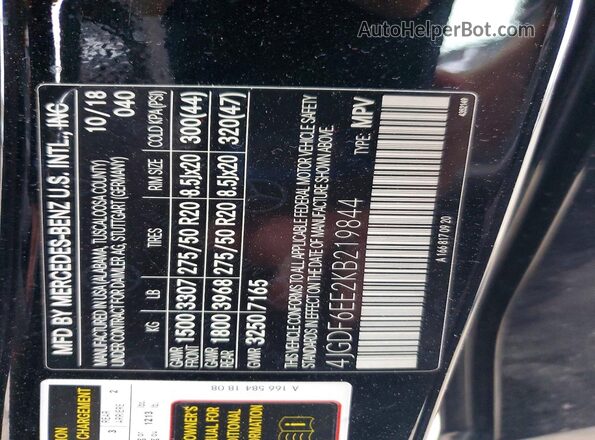 4JGDF6EE2KB219844 2019 MERCEDES-BENZ GLS Black Widok naklejki z numerem VIN