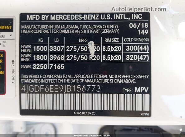 4JGDF6EE9JB156773 2018 MERCEDES-BENZ GLS 450 White Widok komory silnika
