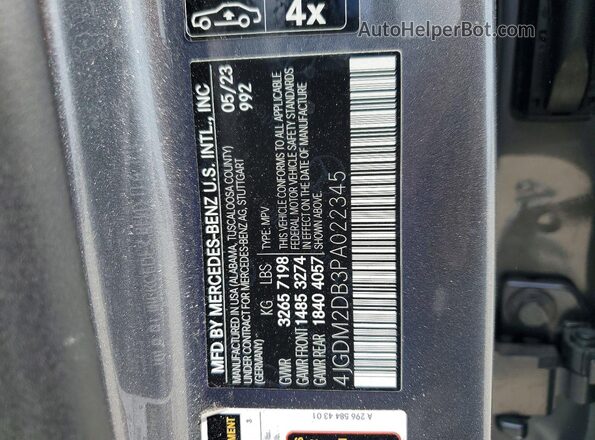 4JGDM2DB3PA022345 2023 MERCEDES-BENZ EQS Charcoal VIN კოდის სტიკერის ხედი