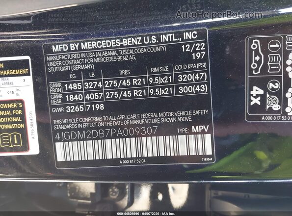 4JGDM2DB7PA009307 2023 MERCEDES-BENZ EQS 450+ SUV Black Vista del compartimento del motor