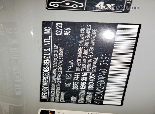 4JGDM2EB0PA015593 2023 MERCEDES-BENZ EQS Silver VIN կոդի պիտակի տեսք