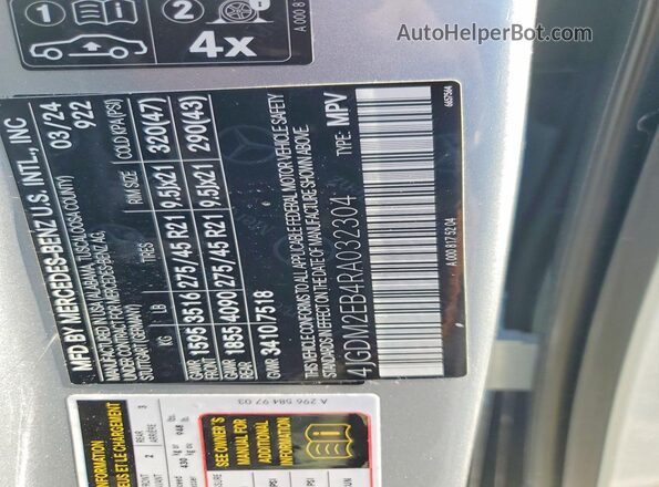 4JGDM2EB4RA032304 2024 MERCEDES-BENZ EQS Silver VIN կոդի պիտակի տեսք