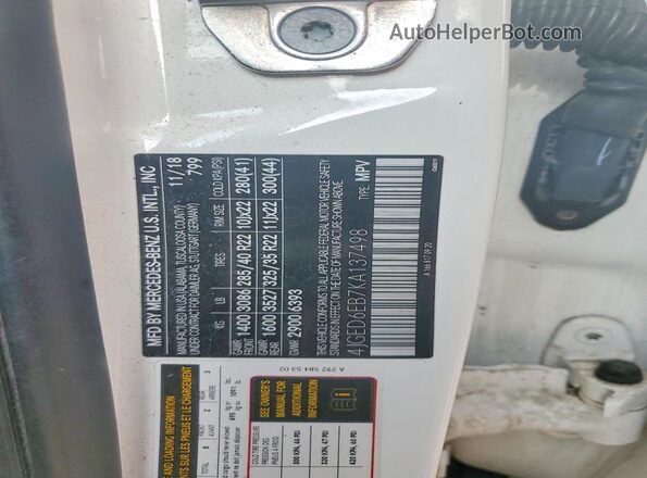 4JGED6EB7KA137498 2019 MERCEDES-BENZ GLE White Widok naklejki z numerem VIN
