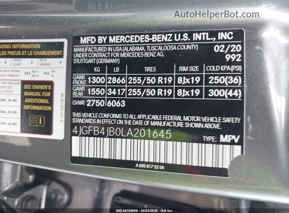4JGFB4JB0LA201645 2020 MERCEDES-BENZ GLE 350 Gray Շարժիչի բաժամունքի տեսք