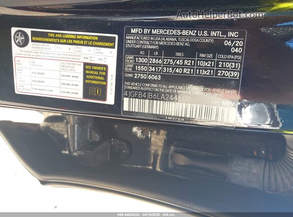 4JGFB4JB6LA244600 2020 MERCEDES-BENZ GLE 350 Black Vista del compartimento del motor