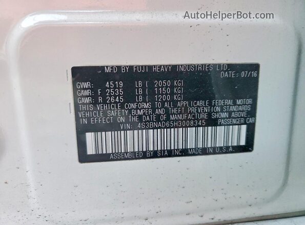4S3BNAD65H3008345 2017 SUBARU LEGACY Белый Вид подкапотного пространства