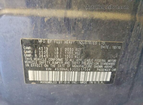 4S3BNAL62G3017004 2016 SUBARU LEGACY Gray Вид підкапотного простору