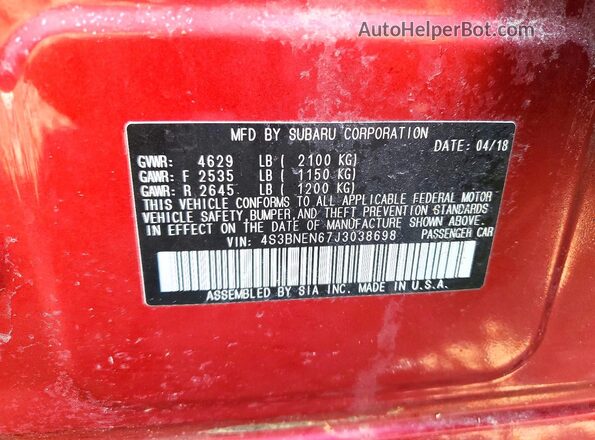 4S3BNEN67J3038698 2018 SUBARU LEGACY Red Вид підкапотного простору