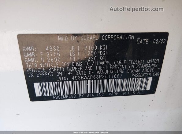 4S3BWAF68P3011667 2023 SUBARU LEGACY White Engine compartment view