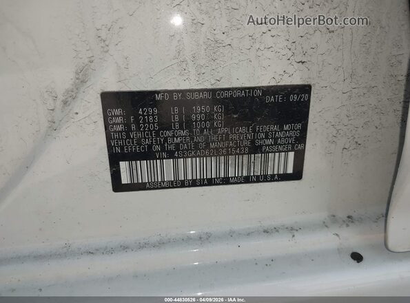4S3GKAD62L3615438 2020 SUBARU IMPREZA Белый Вид подкапотного пространства