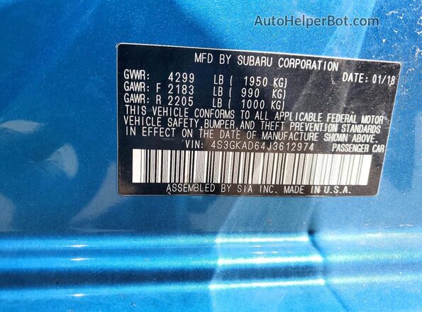 4S3GKAD64J3612974 2018 SUBARU IMPREZA Blue Widok komory silnika