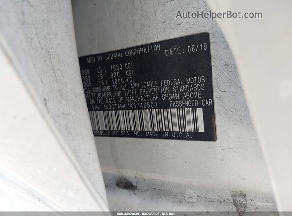 4S3GTAM61K3746503 2019 SUBARU IMPREZA White ძრავის განყოფილების ხედი
