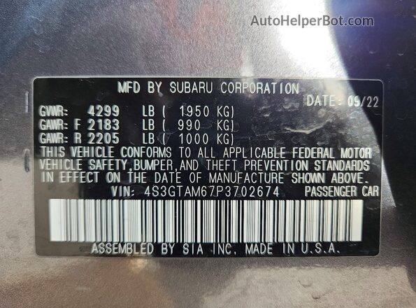 4S3GTAM67P3702674 2023 SUBARU IMPREZA Charcoal Vista del compartimento del motor