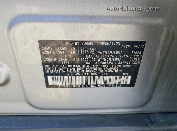4S4BSAAC1H3433771 2017 SUBARU OUTBACK Blue Widok naklejki z numerem VIN