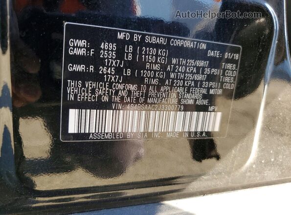 4S4BSAAC2J3300779 2018 SUBARU OUTBACK Black Widok wnętrza 360 stopni