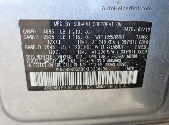 4S4BSABCXK3290230 2019 SUBARU OUTBACK Серебряный Вид подкапотного пространства