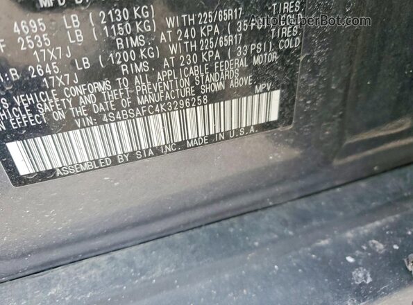 4S4BSAFC4K3296258 2019 SUBARU OUTBACK Gray Vista interior de 360 grados