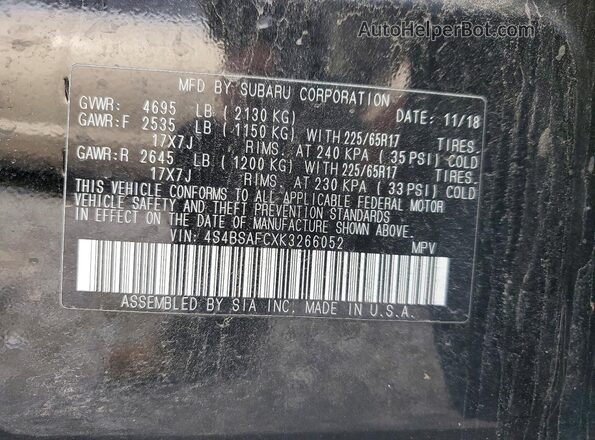 4S4BSAFCXK3266052 2019 SUBARU OUTBACK Black Widok komory silnika