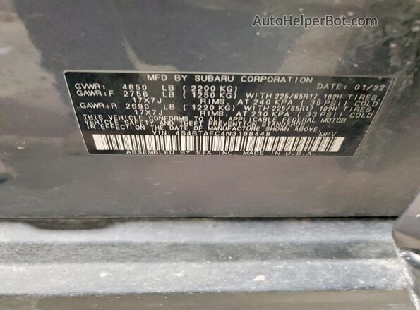 4S4BTAFC4N3188448 2022 SUBARU OUTBACK Серый Вид наклейки с VIN-кодом