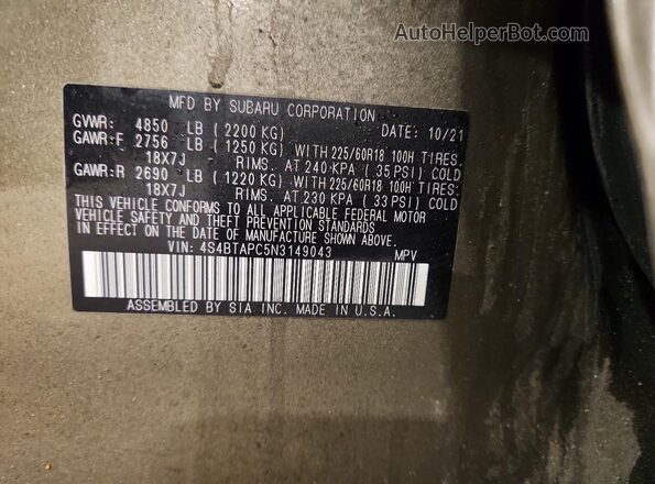 4S4BTAPC5N3149043 2022 SUBARU OUTBACK Зеленый Вид наклейки с VIN-кодом