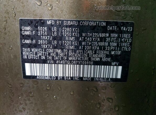 4S4BTGLD6P3209898 2023 SUBARU OUTBACK Green ძრავის განყოფილების ხედი