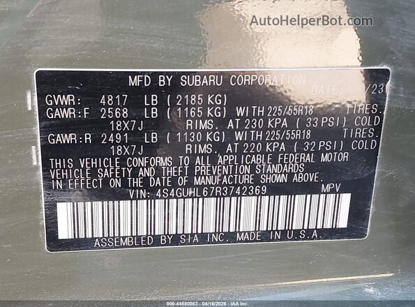 4S4GUHL67R3742369 2024 SUBARU CROSSTREK Зеленый Вид подкапотного пространства
