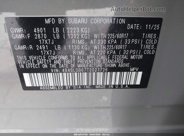 4S4SLDB67T3021726 2026 SUBARU FORESTER Gray Widok komory silnika