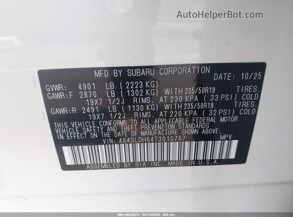 4S4SLDH64T3010707 2026 SUBARU FORESTER Белый Вид подкапотного пространства