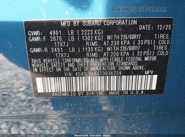 4S4SLDL65T3036224 2026 SUBARU FORESTER Синий Вид подкапотного пространства