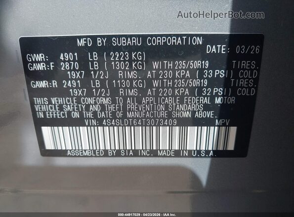 4S4SLDT64T3073409 2026 SUBARU FORESTER Серый Вид подкапотного пространства
