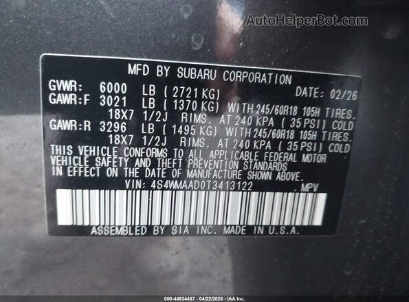4S4WMAAD0T3413122 2026 SUBARU ASCENT Серый Вид подкапотного пространства