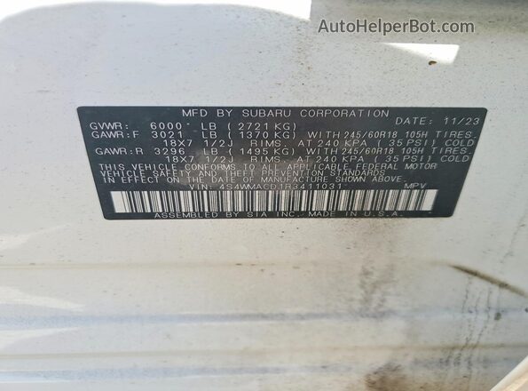 4S4WMACD1R3411031 2024 SUBARU ASCENT White Vista de la etiqueta del VIN
