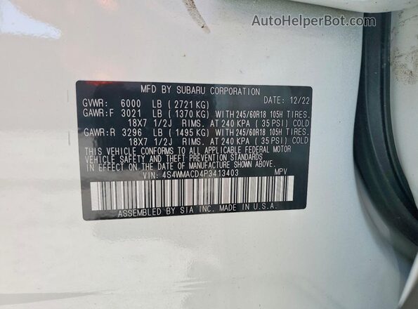 4S4WMACD4P3413403 2023 SUBARU ASCENT White VIN sticker view