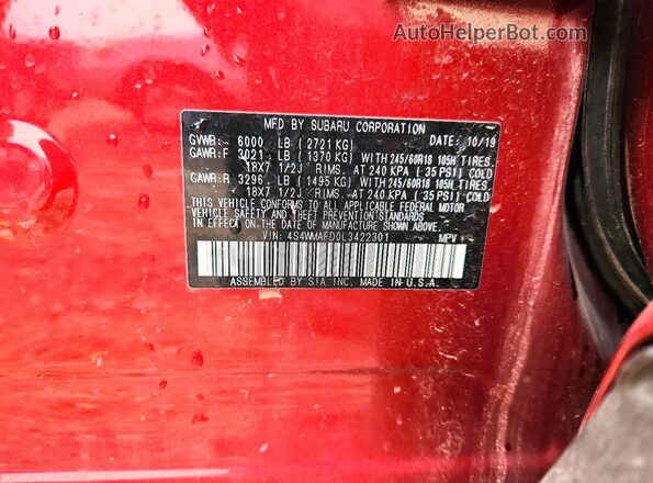 4S4WMAFD0L3422301 2020 SUBARU ASCENT Red Панорамний вид салону 360°